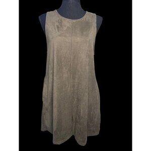 Modlook29 Sleeveless Suede Tunic Shorts Women SM Green Keyhole Back Side Pockets